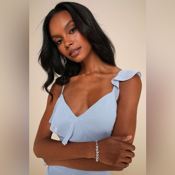 Size XL Lulusā Utterly Captivating Light Blue Ruffled Sleeveless Maxi Dress - Picture 4 of 6